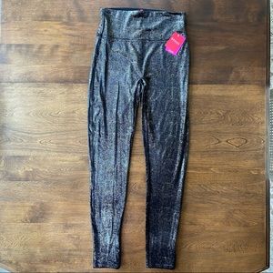 Spanx Velvet Shine Leggings Black & Gold Medium HTF NWT